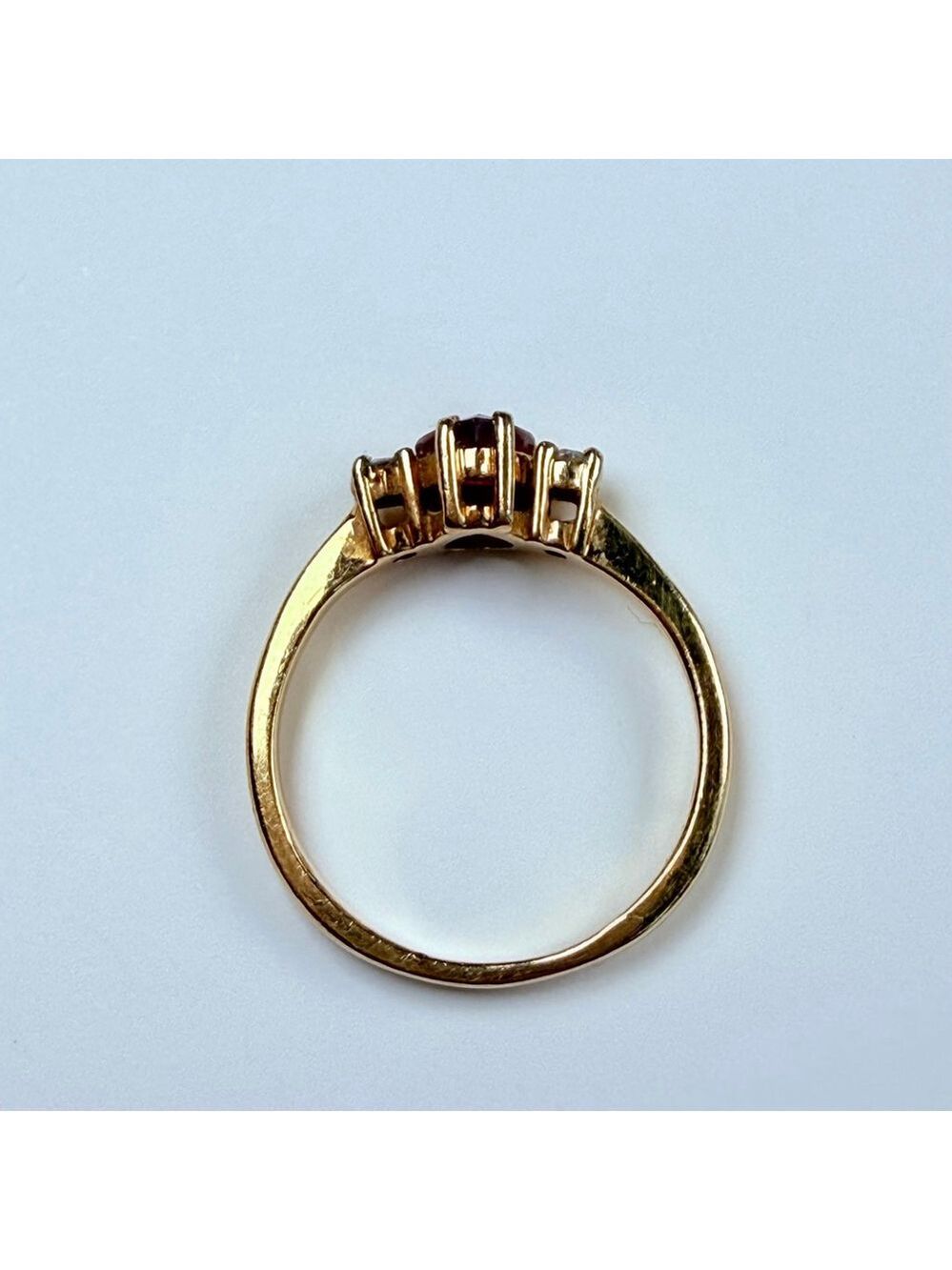 14K Solid Yellow Gold Red Genuine Ruby Heart & Diamond Vintage Ring - Picture 5 of 10